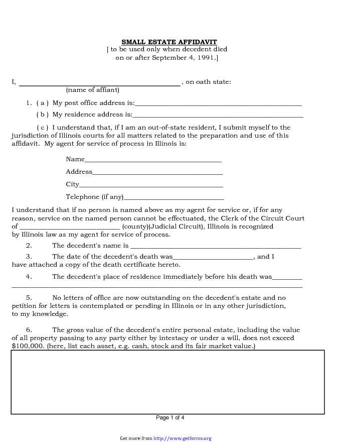 Free Small Estate Affidavit Form