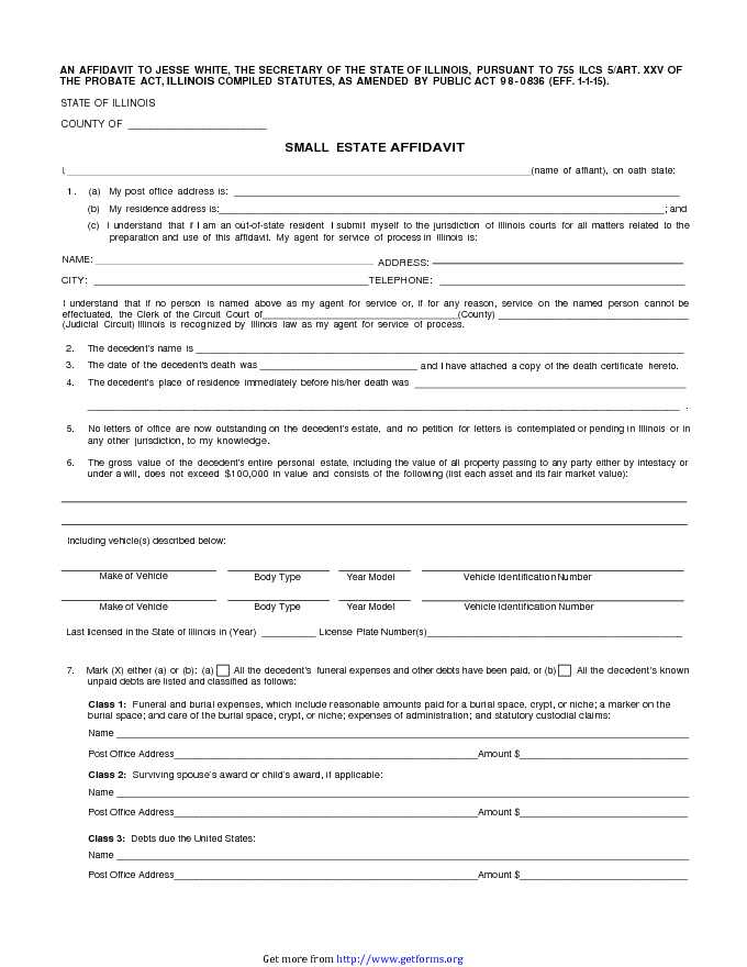 Small Estate Affidavit Form