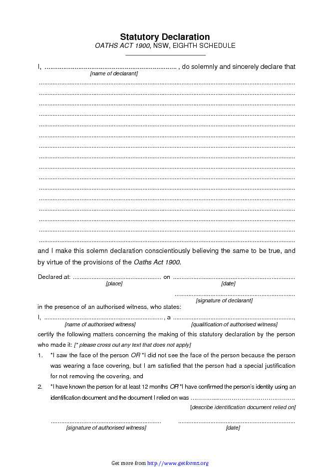 Statutory Declaration Form Nsw