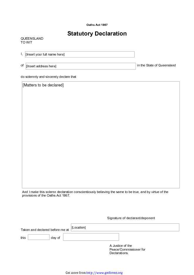 Statutory Declaration Form Qld