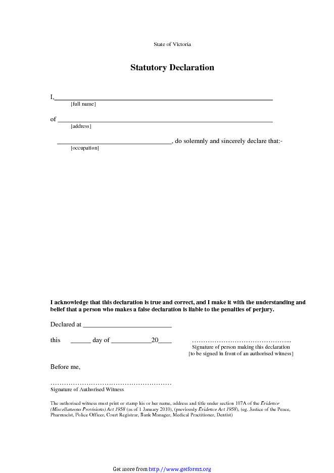 Victorian Statutory Declaration Form