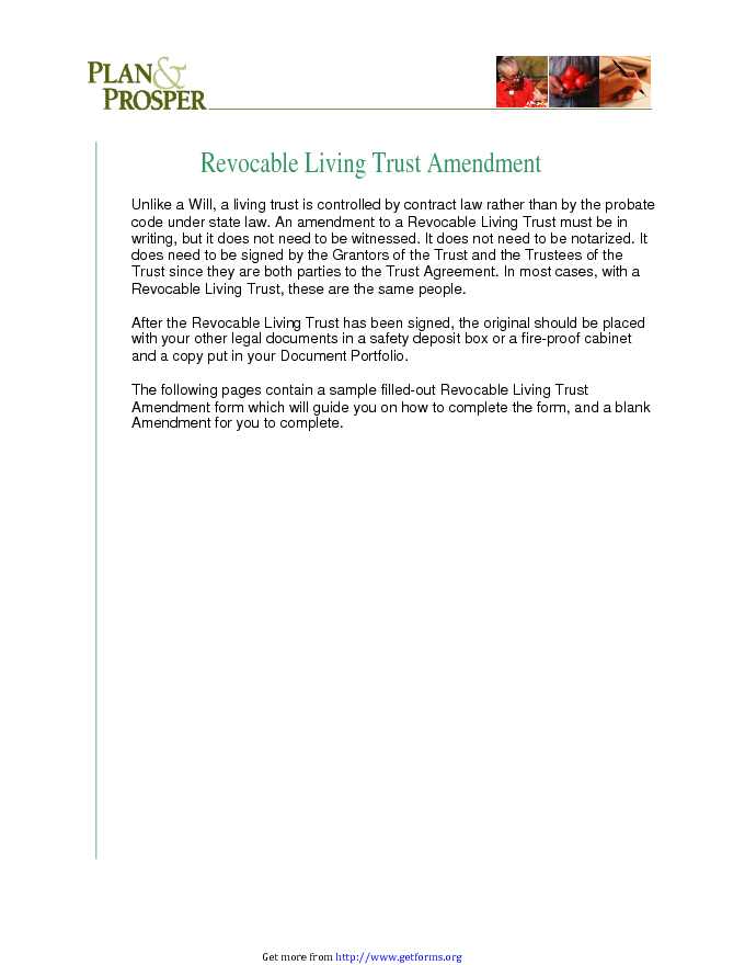 Revocable Living Trust Amendment Form