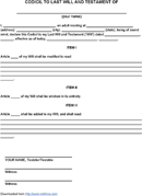 Sample Codicil to Last Will and Testament form