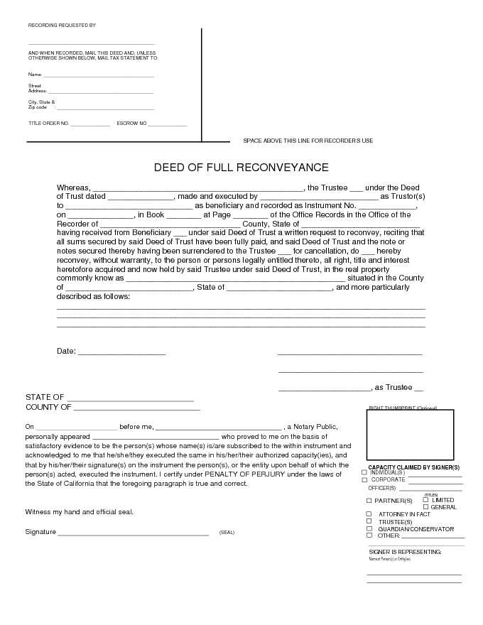 Deed of Full Reconveyance Form