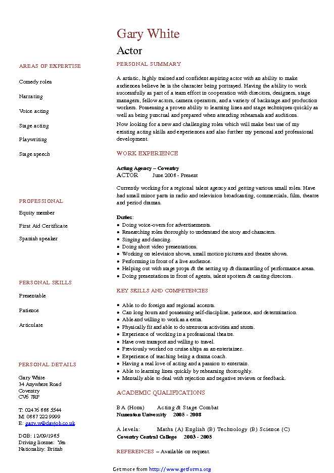 Actor CV Template