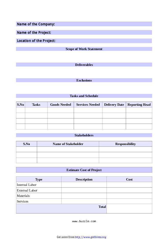 Scope of Work Statement