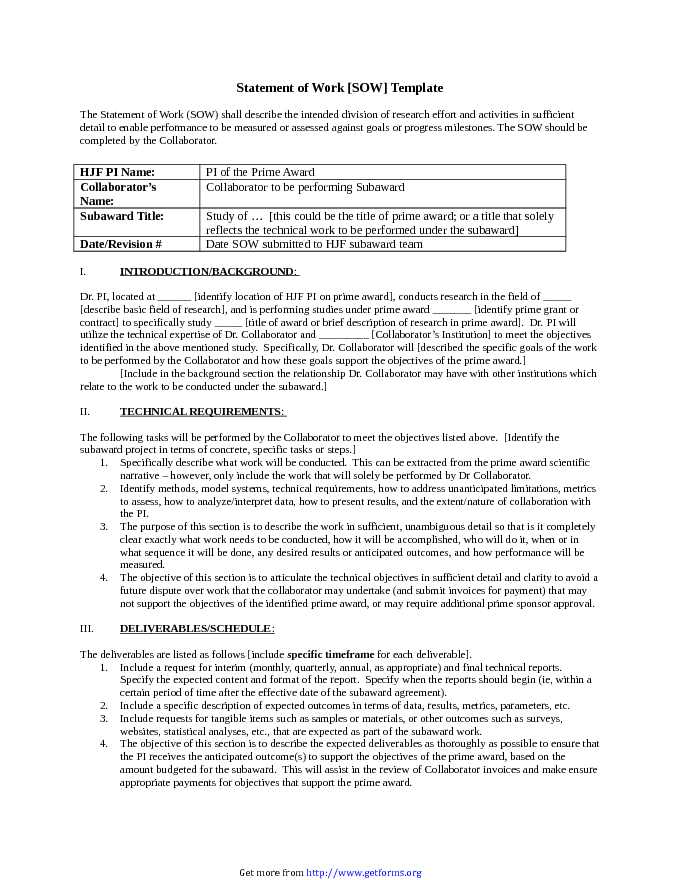 Statement of Work Template