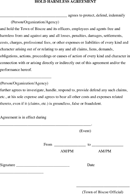 Hold Harmless Agreement form