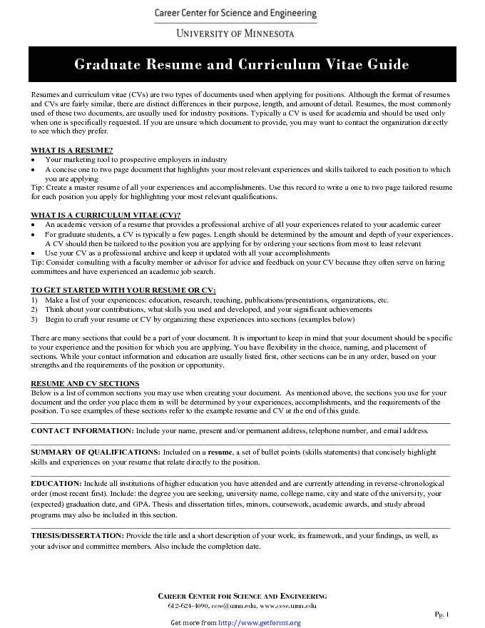 Graduate Resume and Curriculum Vitae Guide
