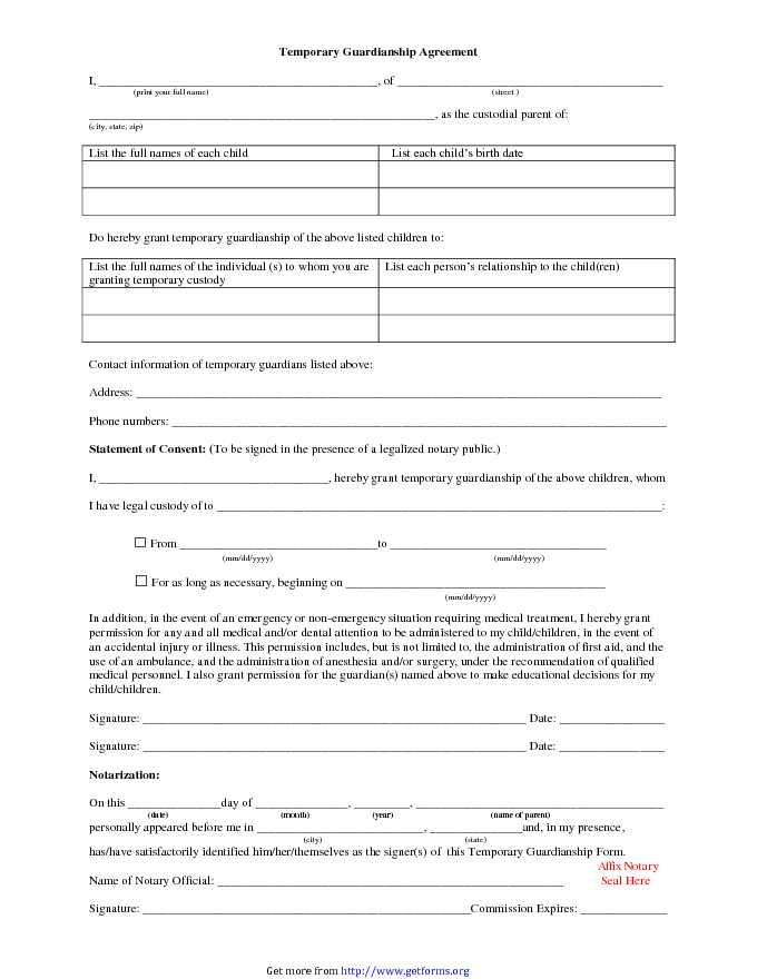 Temporary Guardianship Agreement