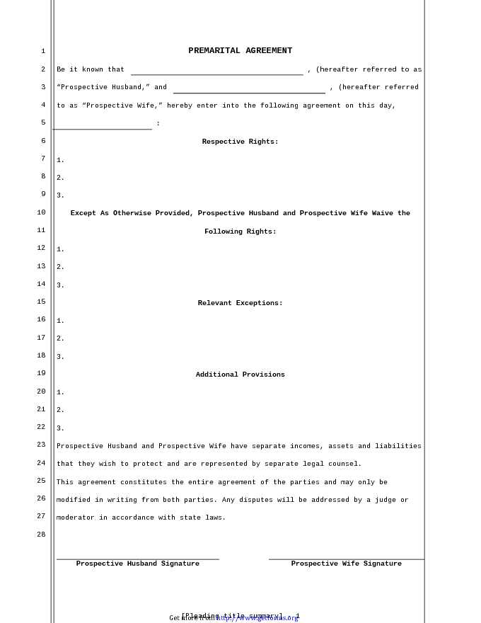 Prenuptial Agreement Template