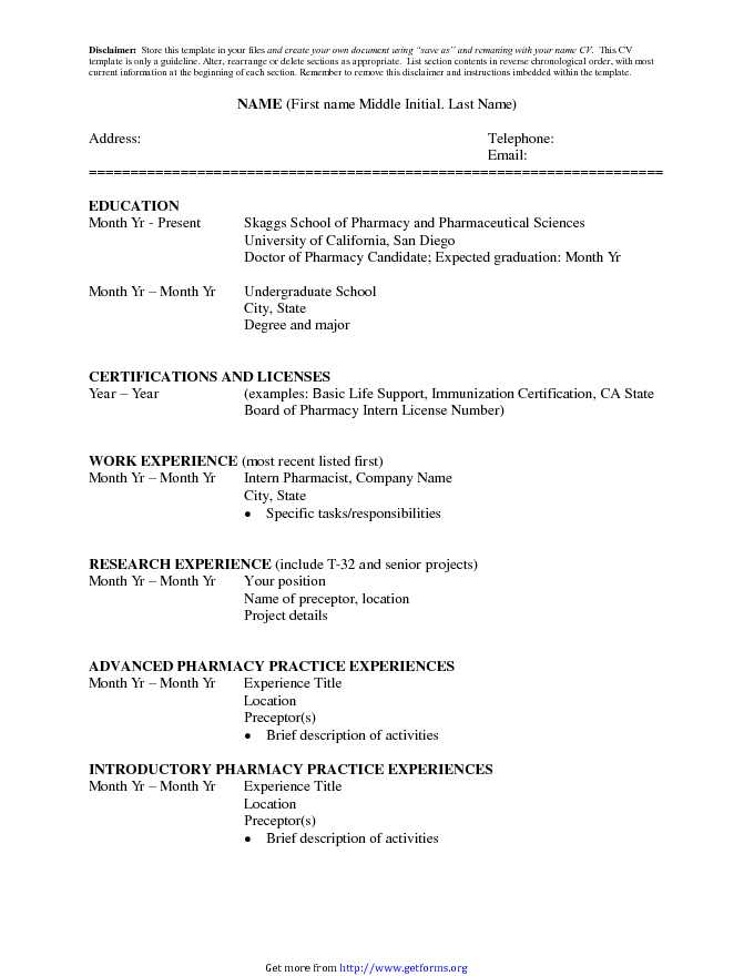 Student Curriculum Vitae Template