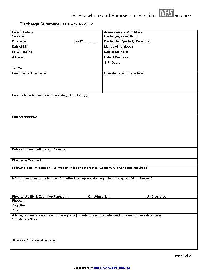 Discharge Summary Format