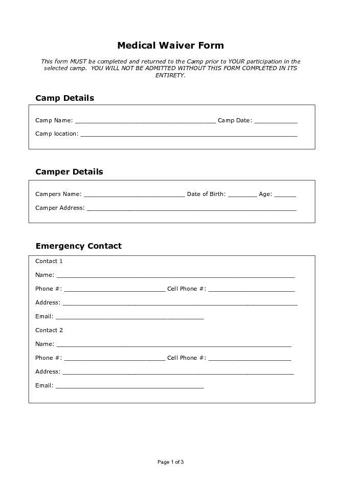 Medical Waiver Form