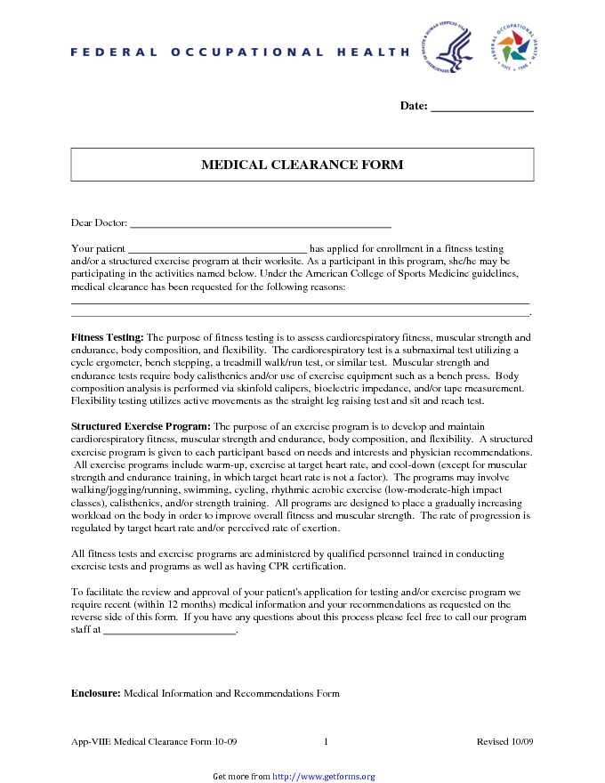 Medical Clearance Form 1