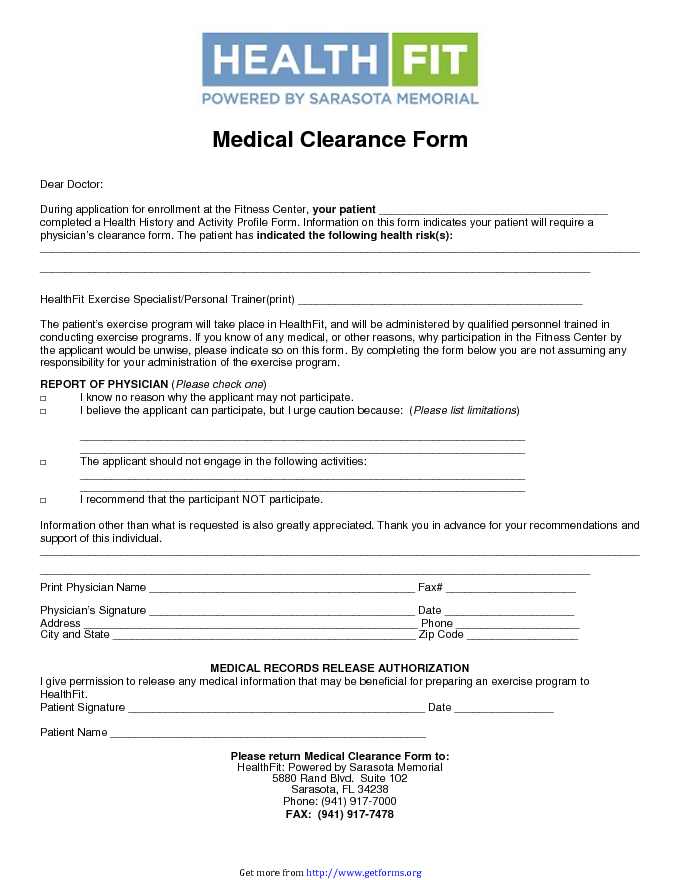 Medical Clearance Form 2