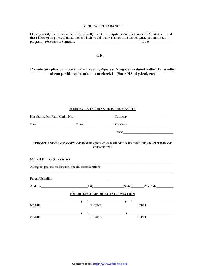 Medical Clearance Form 3