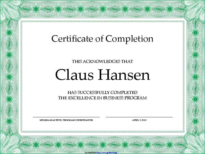 Certificate of Completion Template 1