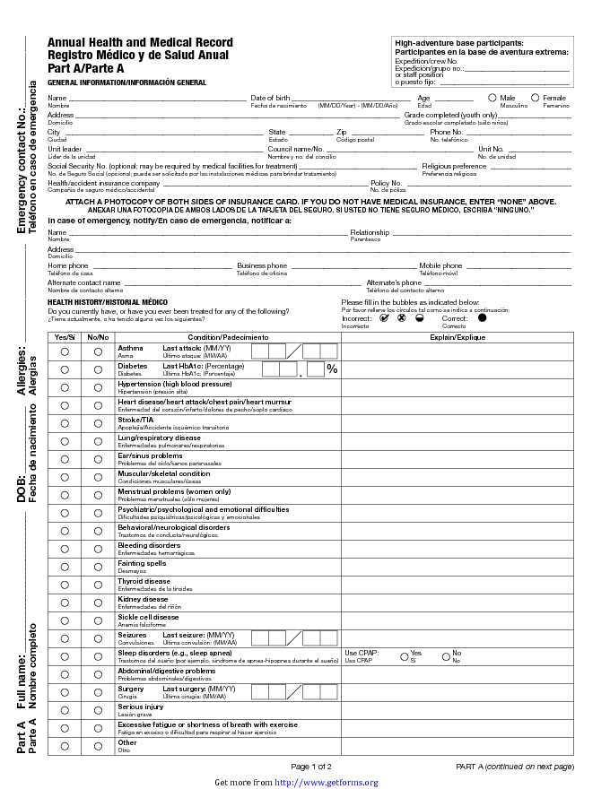 Annual Health And Medical Record Part A And B