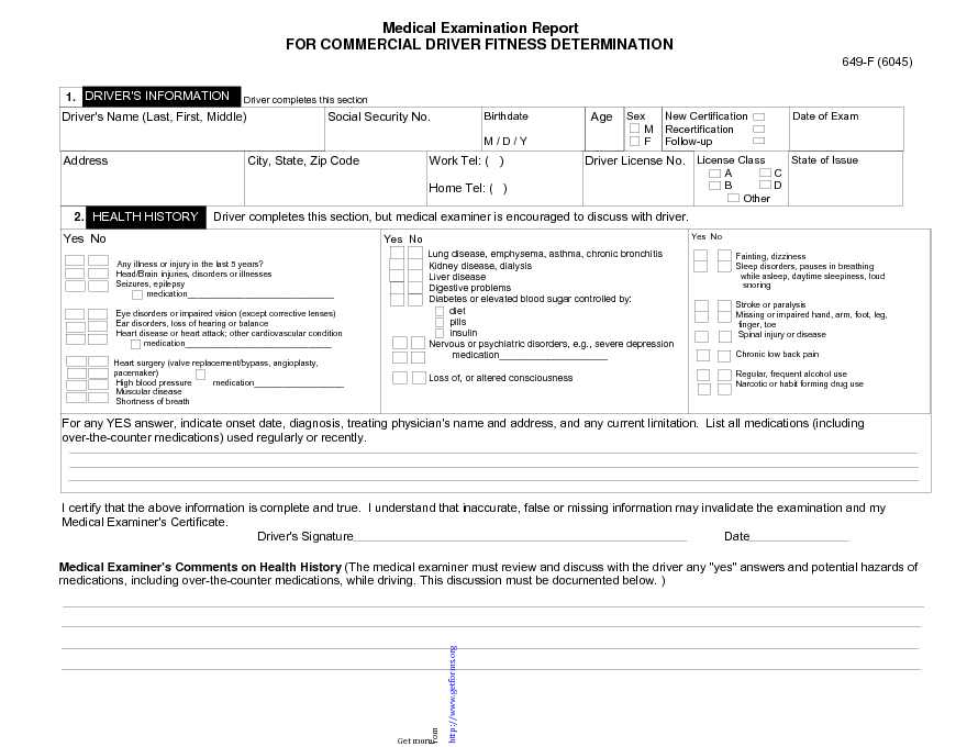 Medical Examination Report For Commercial Driver Fitness Determination