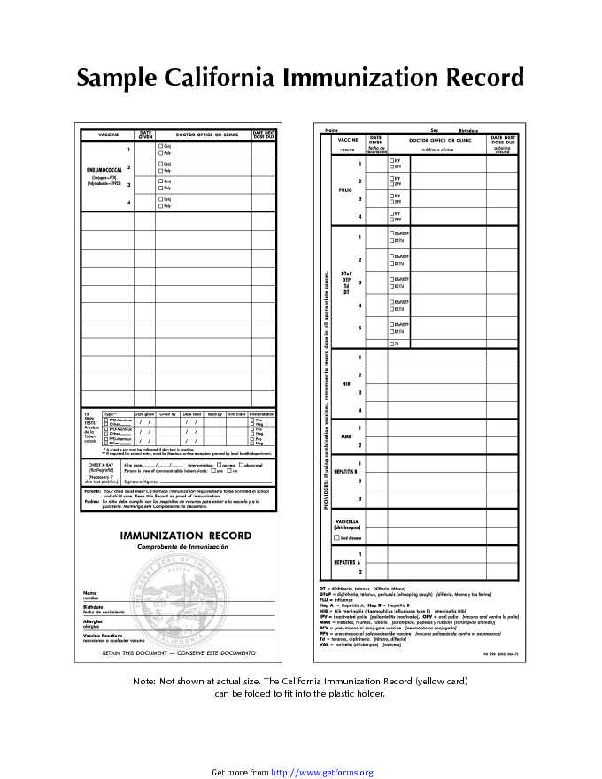 Immunization Card Template