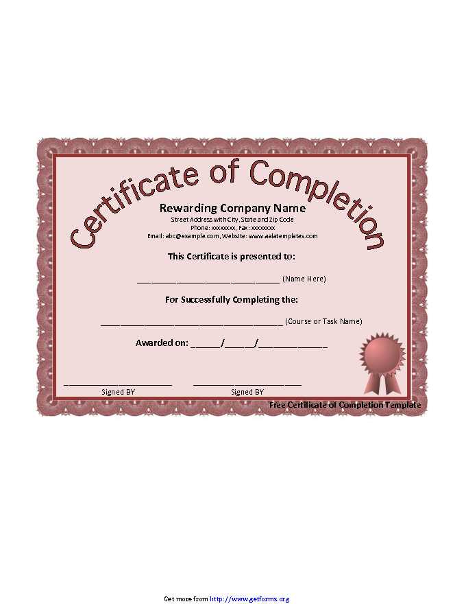 Certificate of Completion Template 3