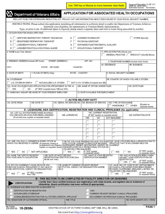 Application for Associated Health Occupations