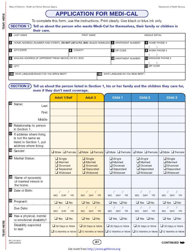 Application for Medi Cal State of California