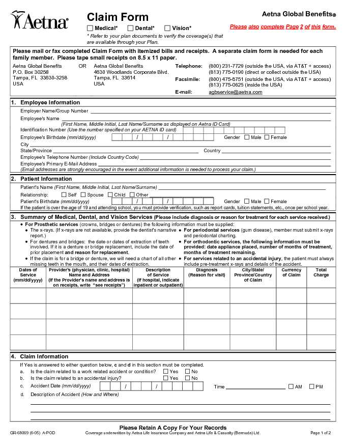 Aetna Medical Claim Form 2