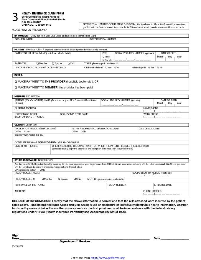 Blue Cross Blue Shield Association Medical Claim Form 2