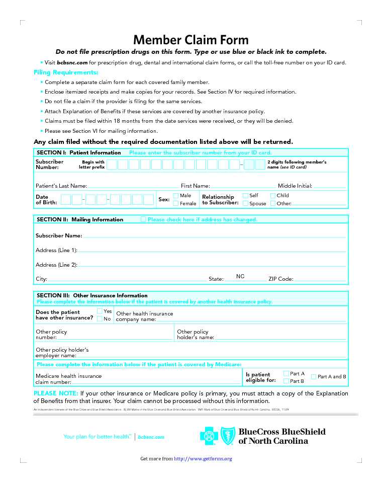 Blue Cross Blue Shield Association Member Claim Form