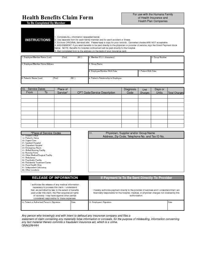 Humana Medical Claim Form