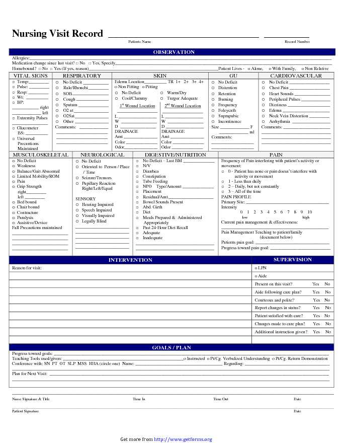 Nursing Visit Record