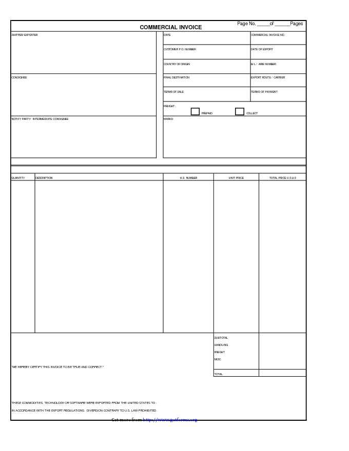 Commercial Invoice Form