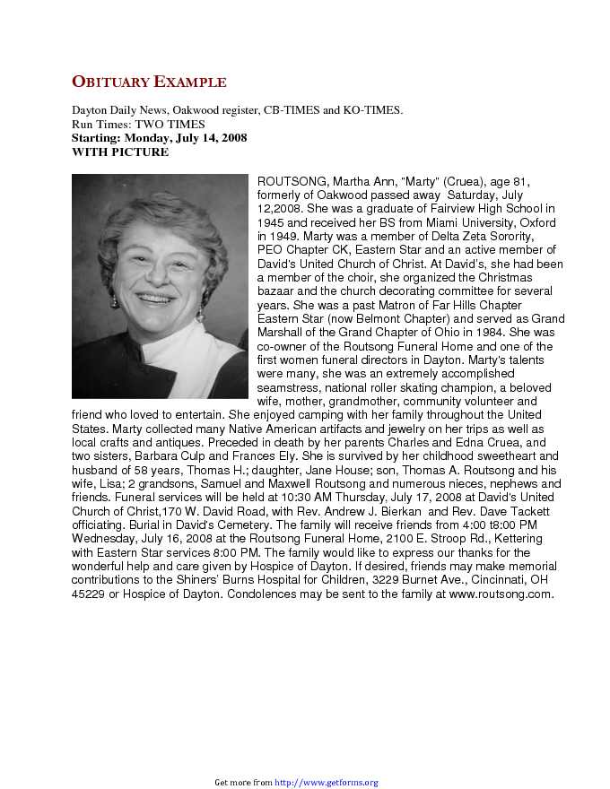 Obituary Example