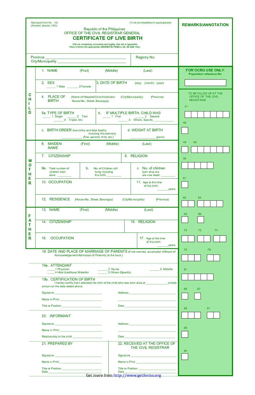 Blank Birth Certificate Form