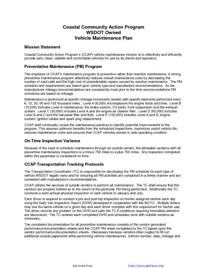 Vehicle Maintenance Schedule Template