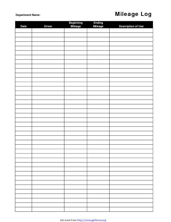 Printable Mileage Log