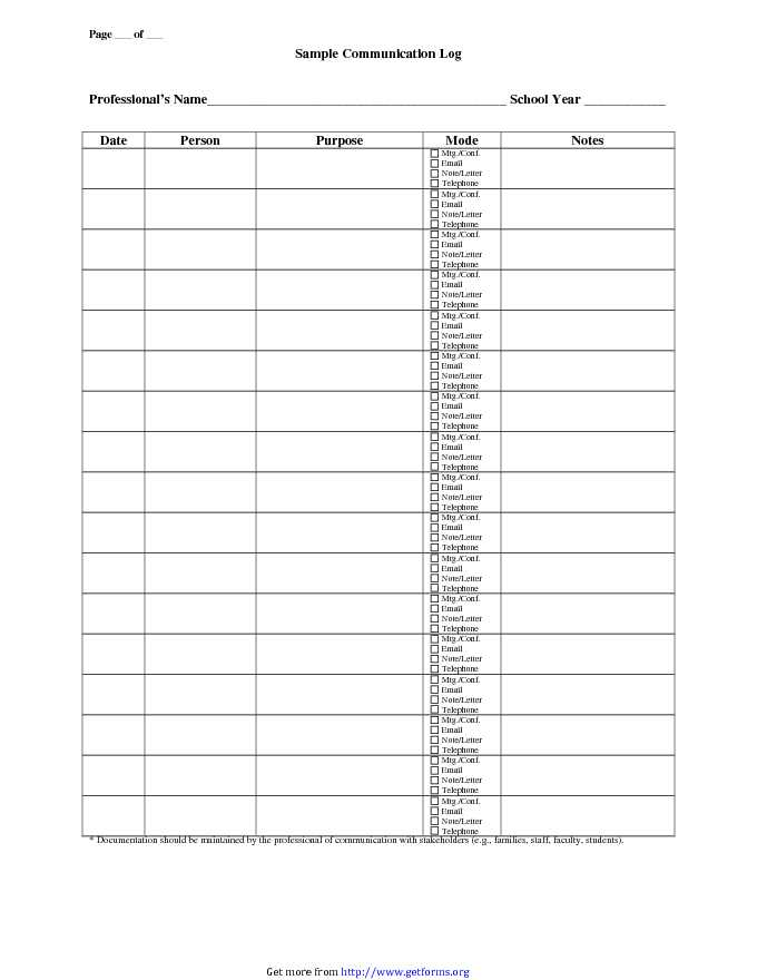 Communication log Template