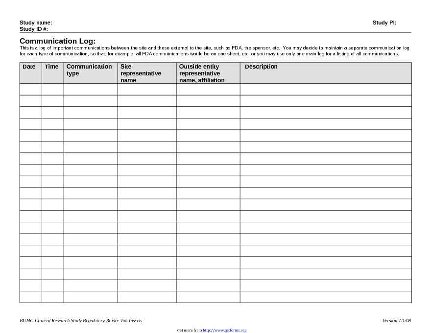 Communications Log