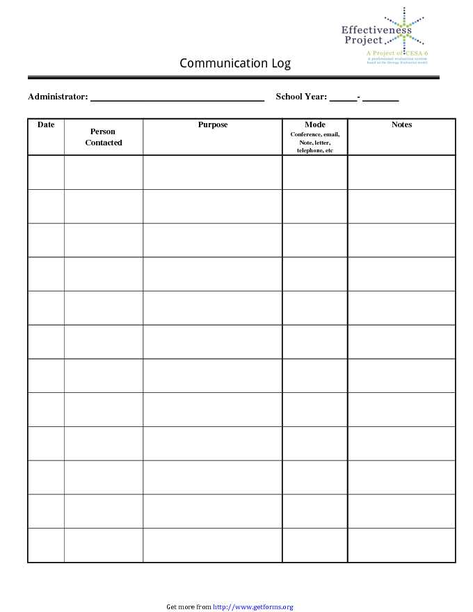 School Admin Communication Log Template