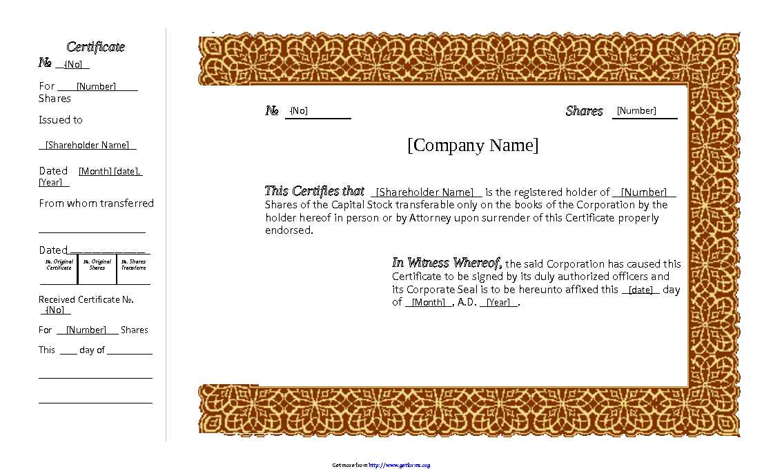 Stock Certificate Template 1