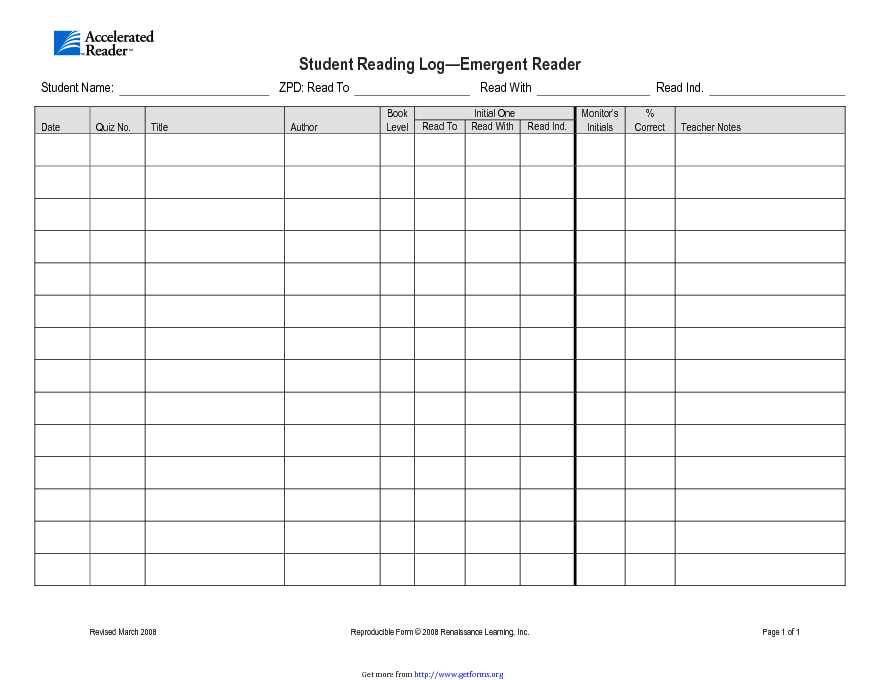 Student Reading Log