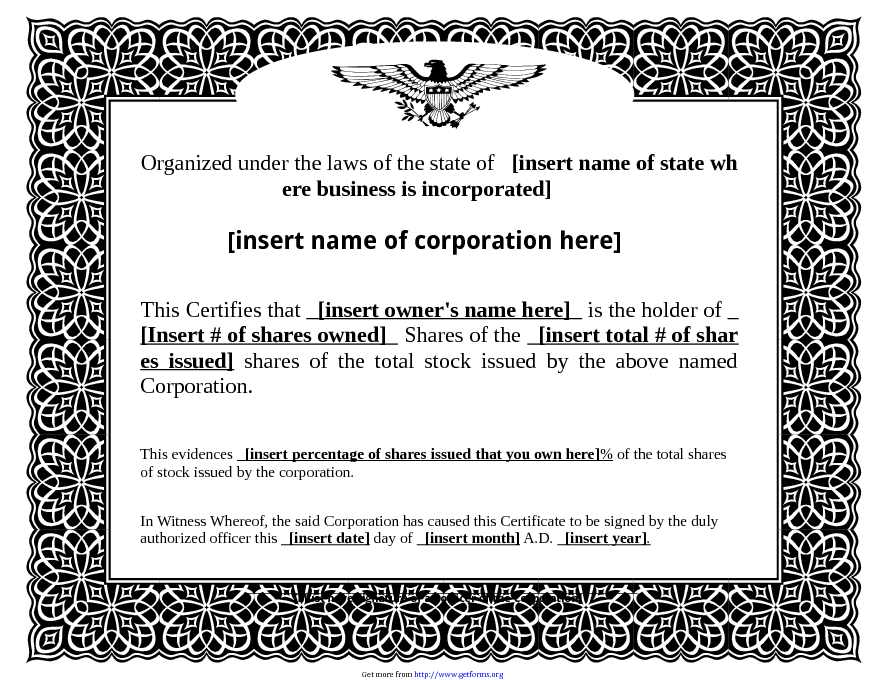 Stock Certificate Template 2