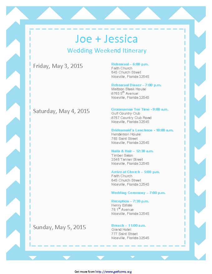 Wedding Itinerary Template 2