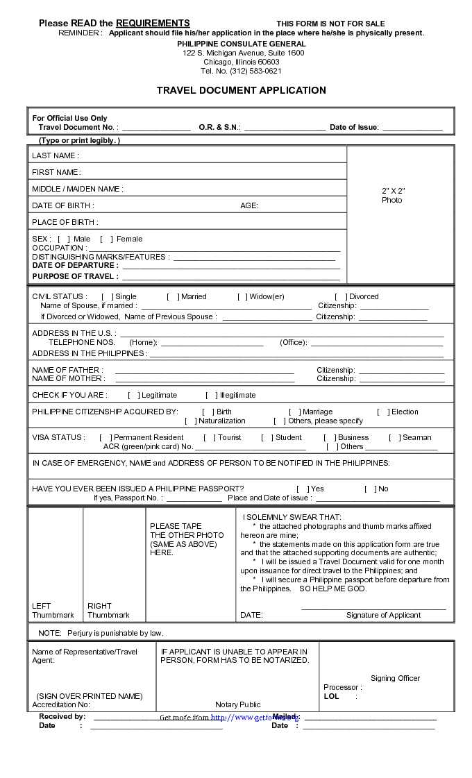 canadian travel document application form