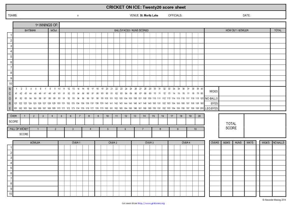 Cricket Score Sheet 2