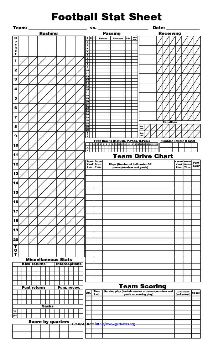 Blank Football Stat Sheet