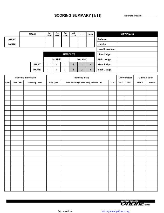 Football Scoresheets (1 Team)