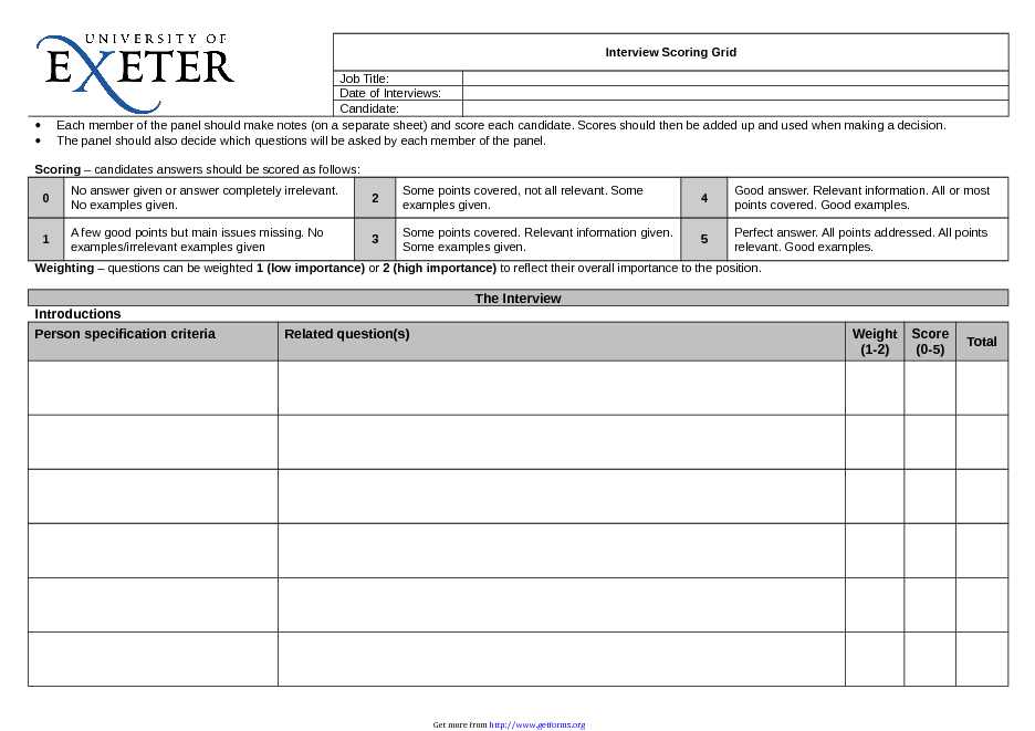 Interview Scoring Grid